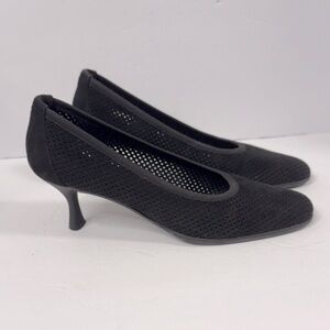 Stuart Weitzman Perforated Suede Pumps Women Black Kitten Heel Career Workwear